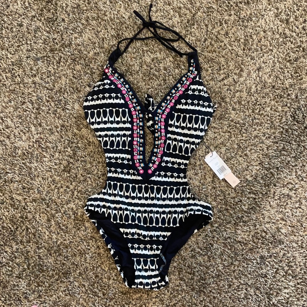 NWT Nanette Lepore Monokini Boho Swimsuit Beading